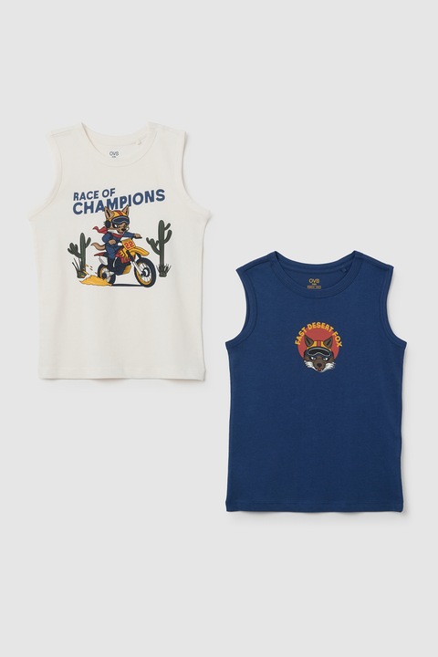 OVS, Mintás pamuttrikó szett - 2 db, Törtfehér/Tengerészkék