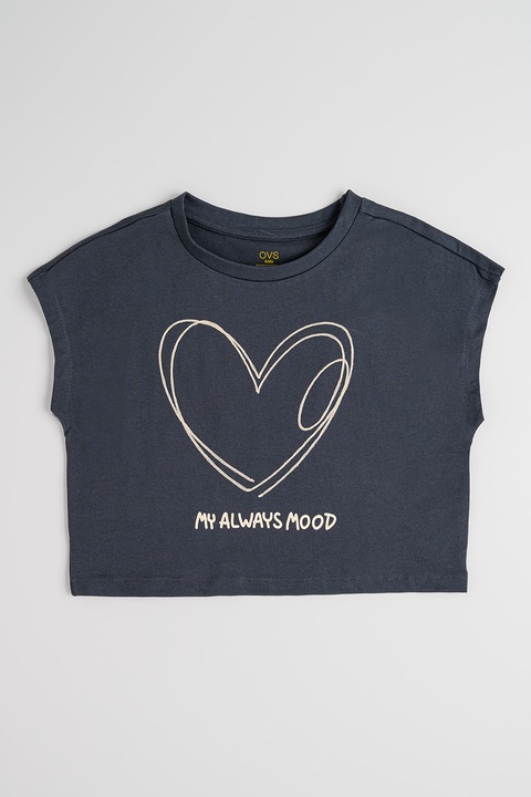 OVS, Mintás crop pamutpóló, Antracitszürke