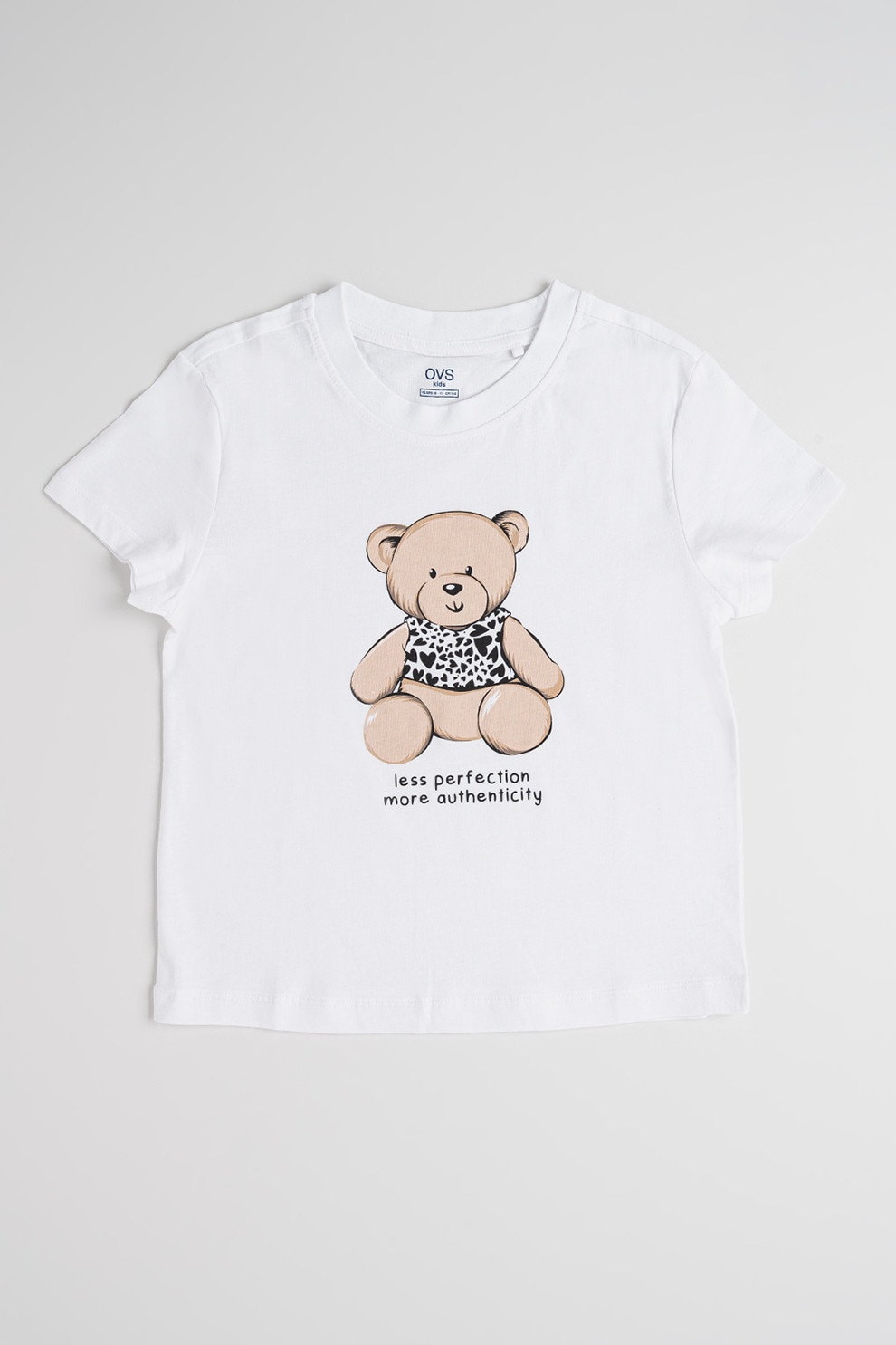 OVS, Tricou de bumbac cu imprimeu grafic si text, Maro taupe, Alb optic, 164 CM