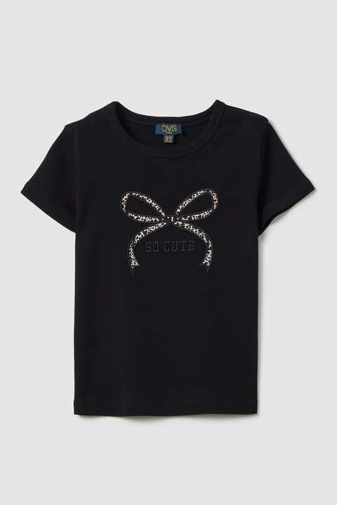 OVS, Mintás póló feliratos hímzéssel, Fekete