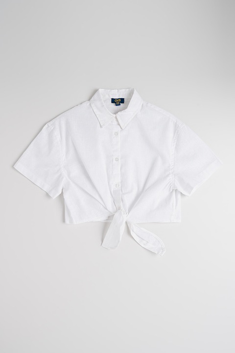 OVS, Camasa din amestec de bumbac cu nod frontal, Alb optic