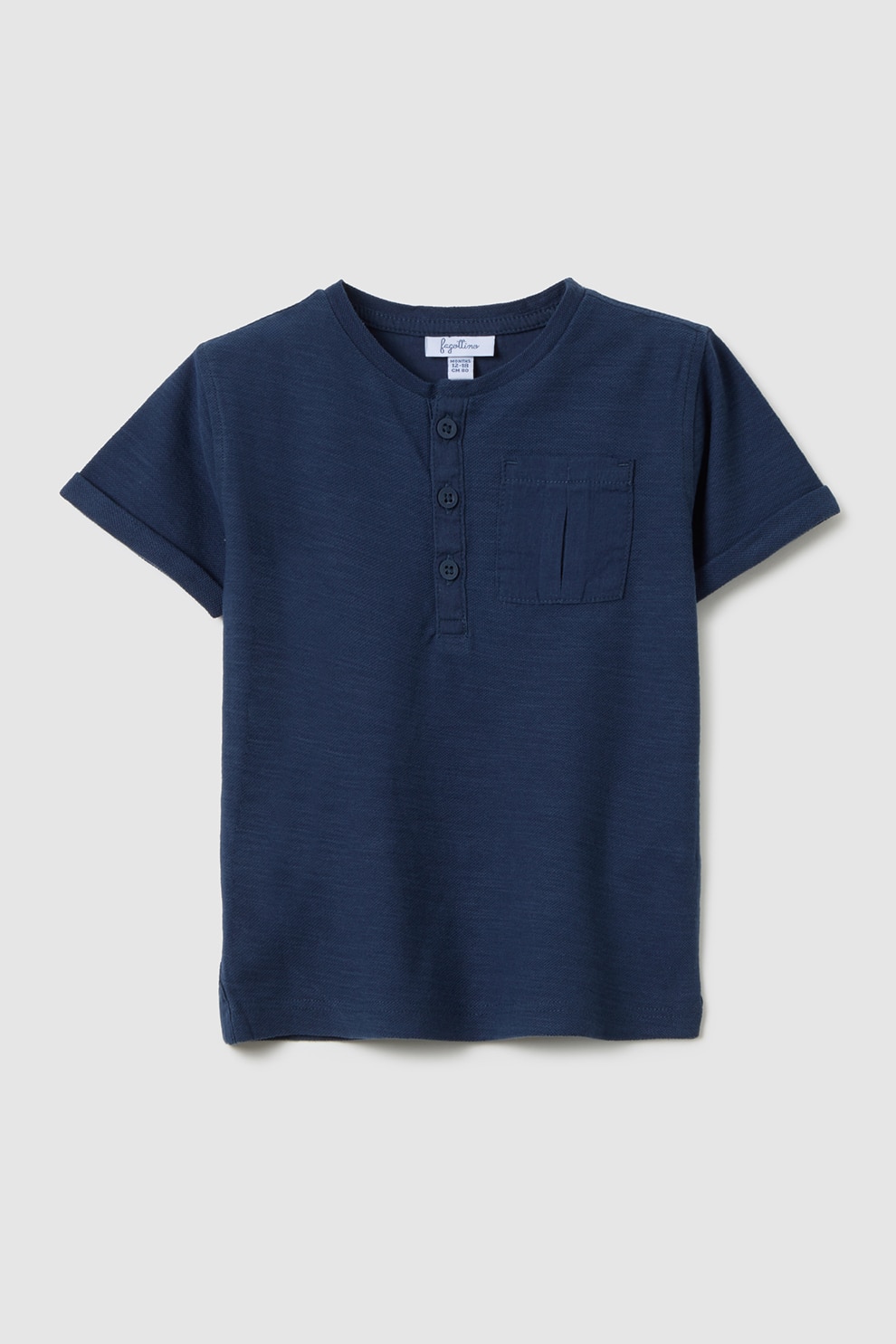 OVS, Tricou cu fenta cu nasturi si buzunar pe piept, Bleumarin, 92 CM