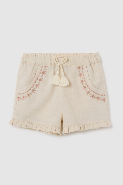 OVS, Pantaloni scurti din amestec de in cu canafi de ajustare, Bej deschis