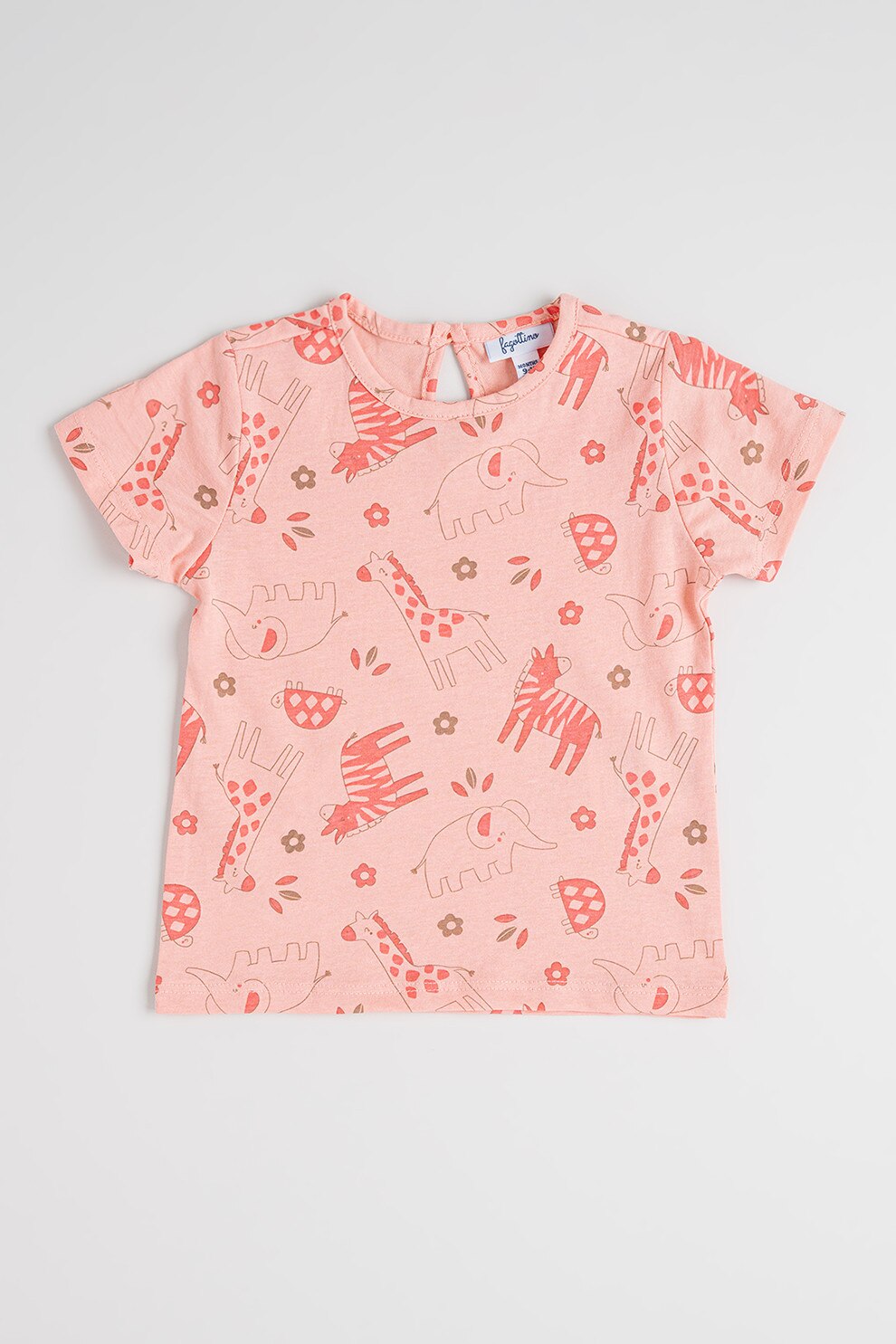 OVS, Tricou de bumbac cu model cu animale, Roz deschis, 74 CM