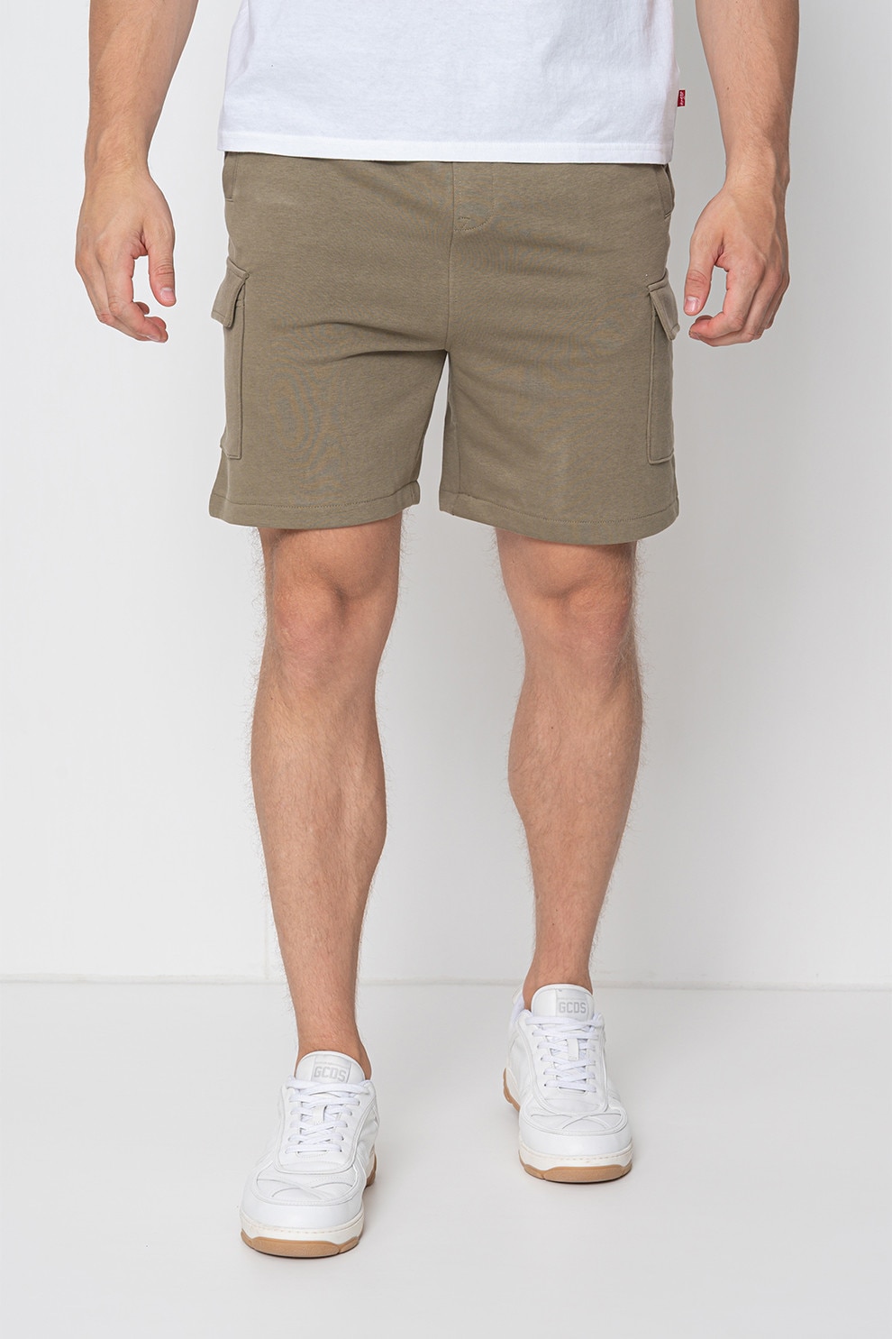 OVS, Pantaloni scurti din amestec de bumbac cu buzunare cu clapa, Verde spranghel, L