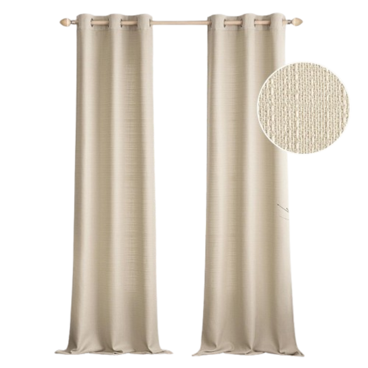 2 db MIULEE függöny szett, texturált vászon megjelenés, félig átlátszó, gyűrűkkel, 140 x 175 cm, bézs