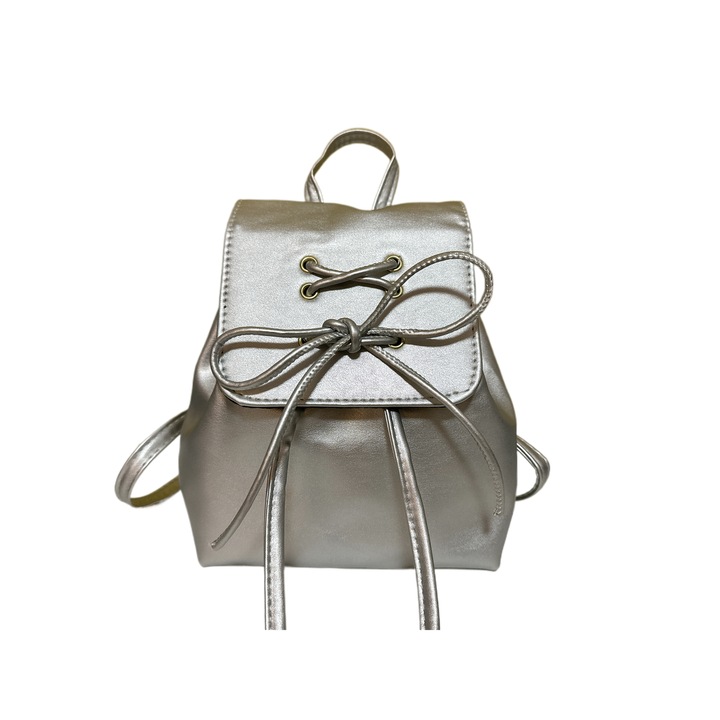Rucsac argintiu LOILERIE, 17x20x9cm, material piele ecologica, pentru femei, stil modern, capacitate medie