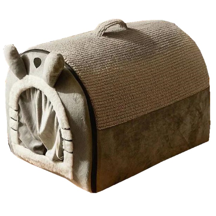 Casuta pentru animale, nylon, oval, gri, 65x50x28cm