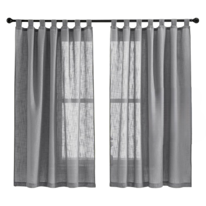 Set de 2 perdele, PONY DANCE, din in, prindere cu bride, 140 x 160 cm, Gri