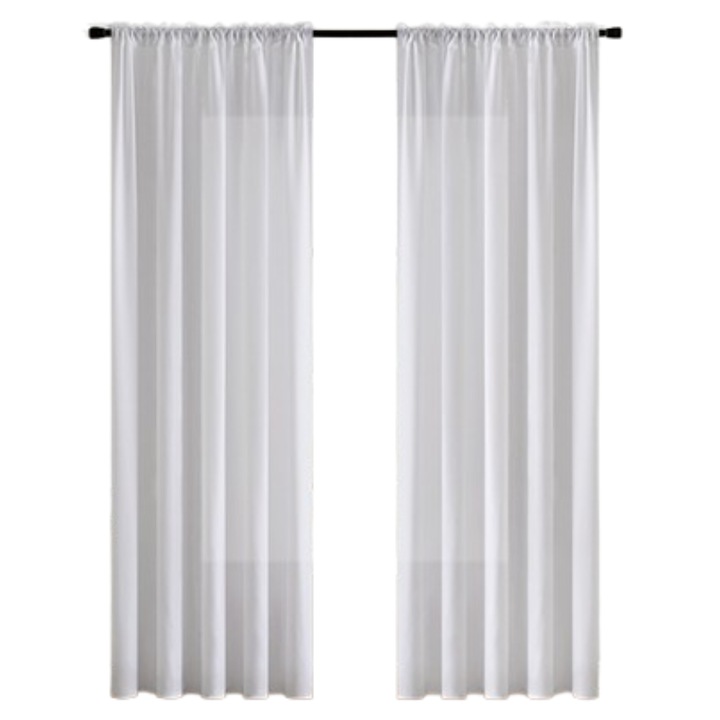 Set de 2 perdele de voal, MIULEE, 140 x 260 cm, Prindere cu tiv, transparente, Alb