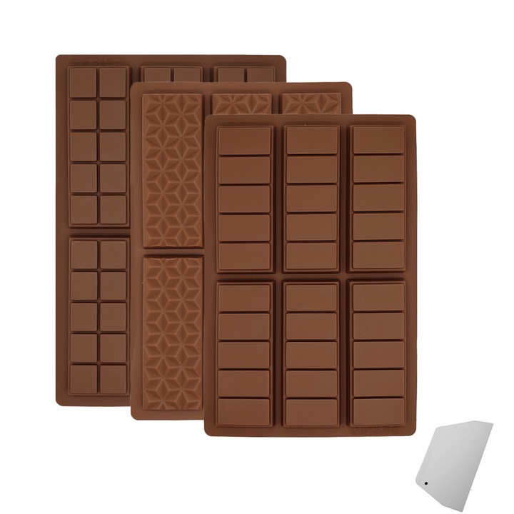 Set 3 Forma Pentru Ciocolata, Silicon alimentar, neaderente, 17 x 26 cm, Maro