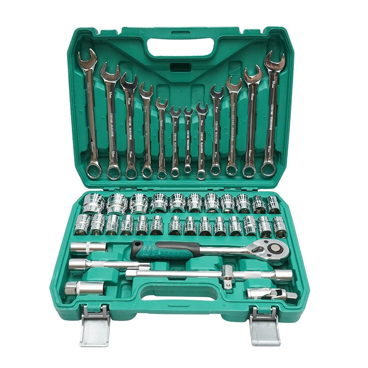 Trusa chei tubulare combinate 8-32mm si chei fixe 8-19mm, 1/2 antrenor cu clichet 44 piese Breckner Germany