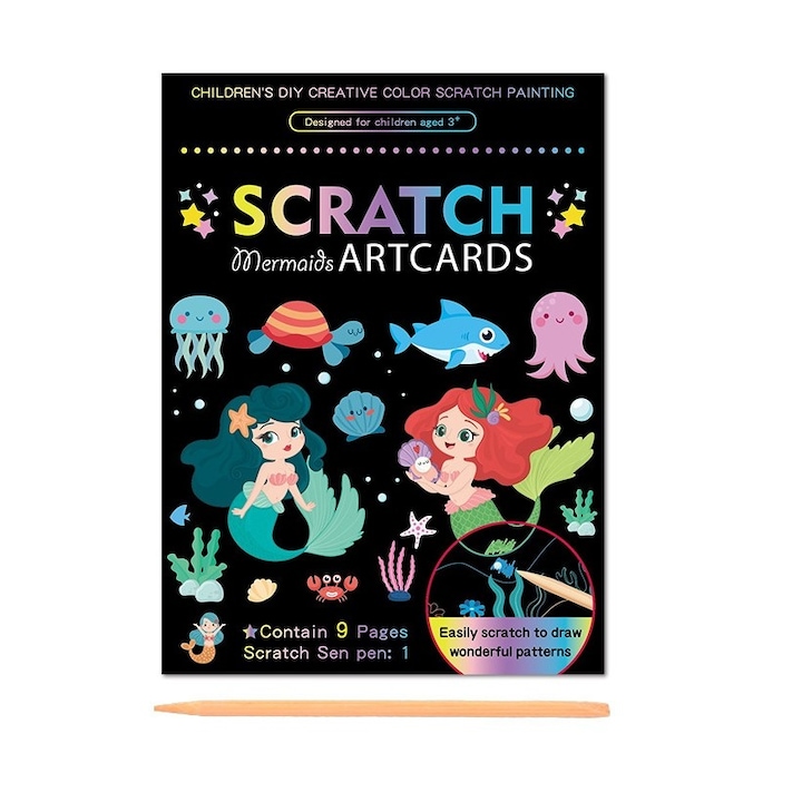 Set 9 Planse Razuibile, Model Sirene, Multicolor, 19x14cm, pentru Fete, +3 Ani