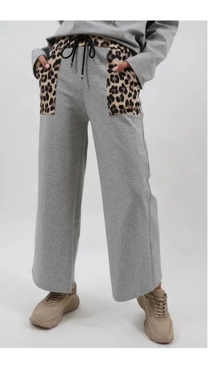 Sportnadrág derékrészén elasztikus zsebekkel, Szürke, One Size