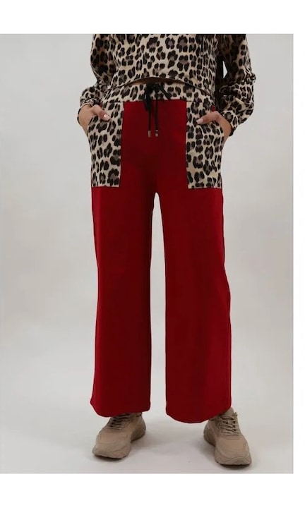 Sportnadrág derékrészén elasztikus zsebekkel, Bordó, One Size