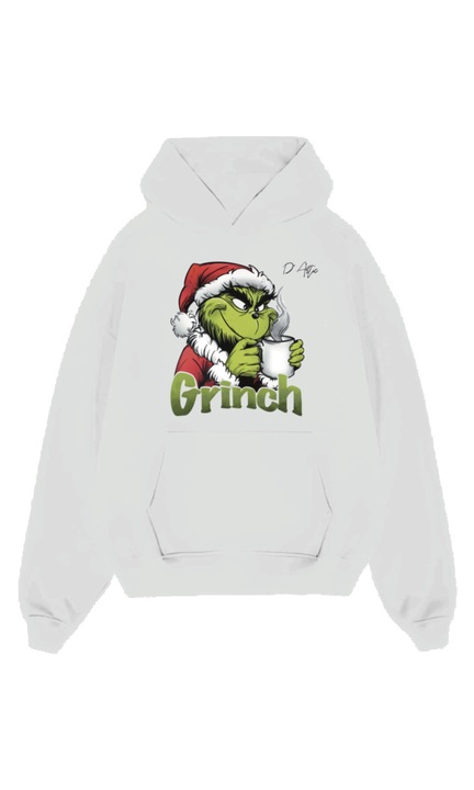 Hanorac unisex Grinch alb din bumbac, Alb