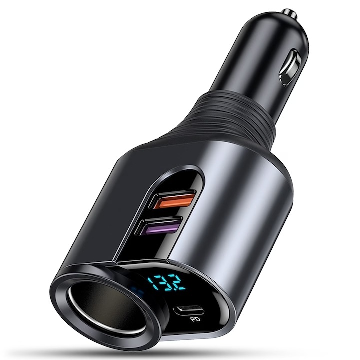 Adaptor auto 4-in-1, Special MR, 166W, 1 x priza auto, 2 x USB, 1 x USB-C, display digital, negru