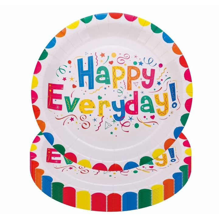 Set 10 Farfurii Happy Everyday, By Fitilomania, 17 cm, din Hartie 300 g, Multicolor
