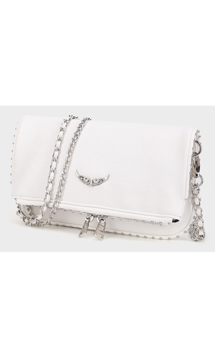 Fekete szárnyas válltáska, bőr keresztpántos női táska - fehér (fehér lakkbőr keresztpántos táska)