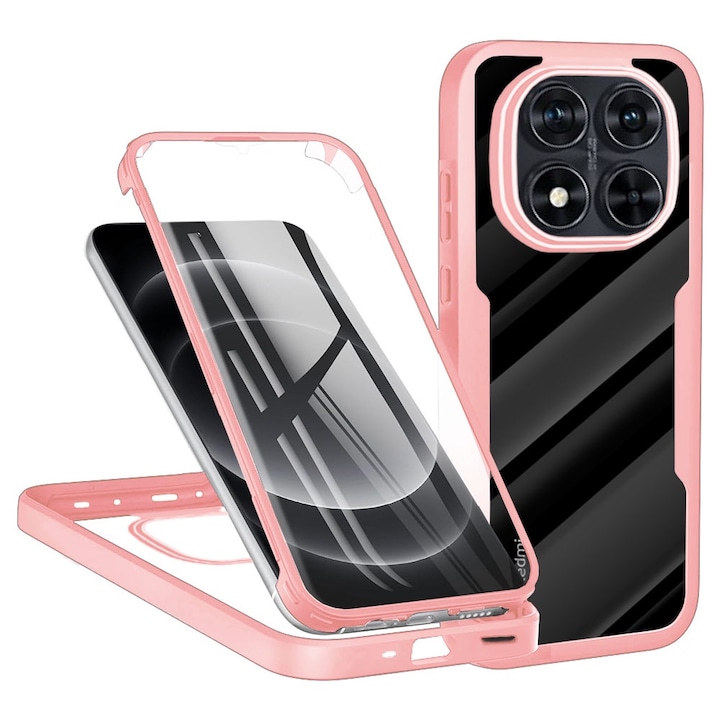 Xiaomi Redmi Note 14 Pro / Note 14 Pro+ / Poco X7 DaDen® ColorVerse 360 tok, ütésálló, teljes hátsó képernyő védelem, rózsaszín