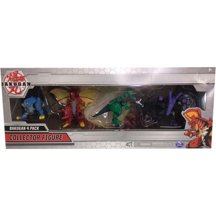 Bakugan gyűjthető figurák, 4 darabos készlet, Pyrus Dragonoid, Ventus Trox, Aquos Hydorous, Darkus Nillious, 7cm
