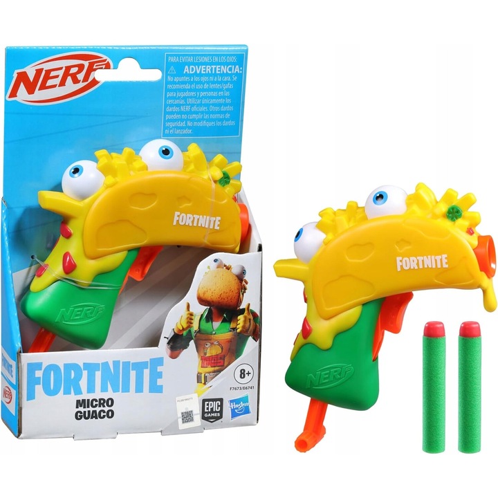 Пистолет Nerf Fortnite, 2 стрелички, розов, 15м, 7-9г
