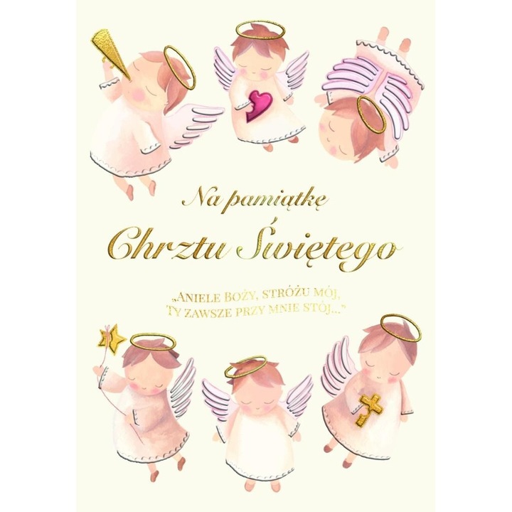 Karnet A5 Chrzest - Aniolki, Henry, zlat, 2024