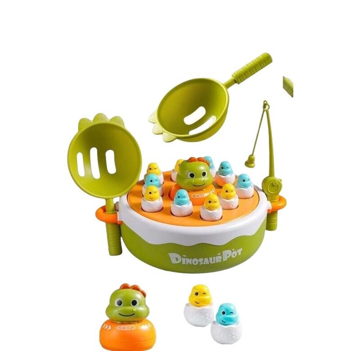 Jucarie interactiva, Leantoys, Lowienie dinozaurow, dimensiuni 19,5x19,5x8,5cm, verde, pentru copii 3+