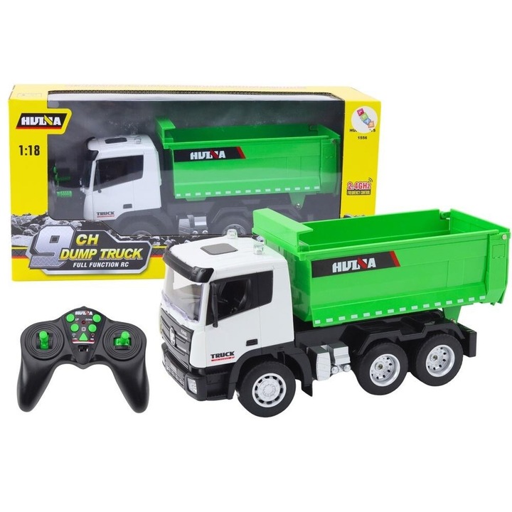 Camion cu basculanta RC 1:18, Leantoys, verde, 30x10x15cm