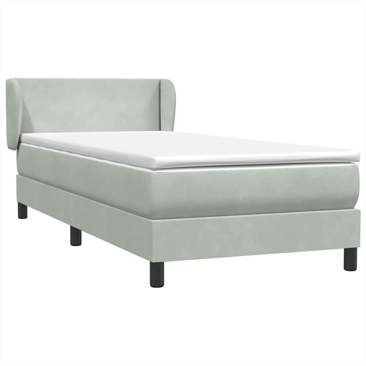 Pat box spring cu saltea vidaXL, gri deschis, 80x220 cm, catifea, 39.45 Kg 3317379