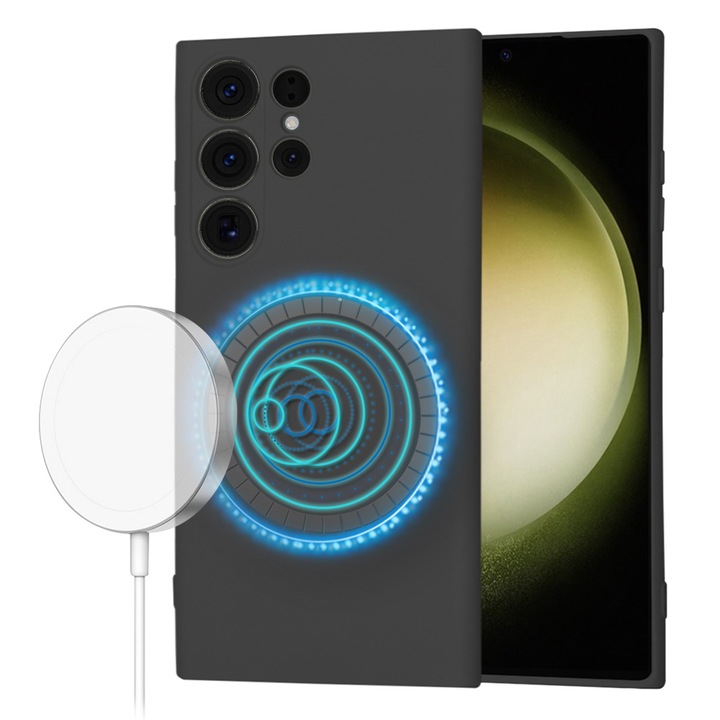 Szilikon tok Samsung Galaxy S23 Ultra készülékhez, Smartphosis SoftFlex MagSafe, fekete