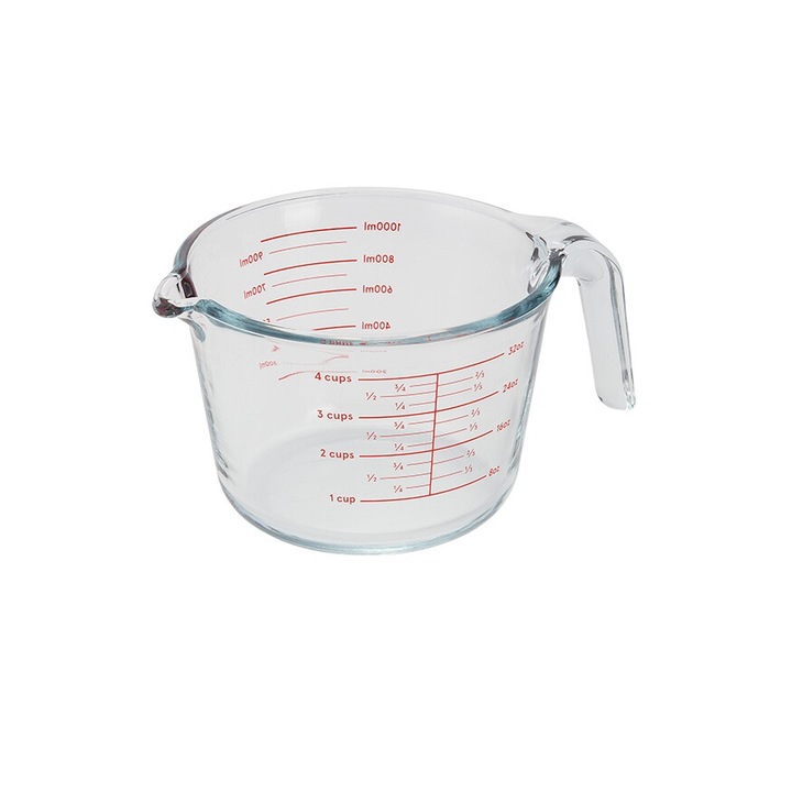 Cana gradata Judge Kitchen, sticla borosilicata, 1 l, transparent/rosu