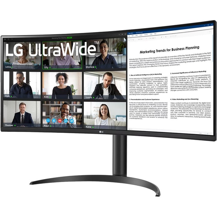 Monitor 34 hüvelykes LG 34WR55QK-B, VA, 3440 x 1440, 1 x USB Type-C, 2 x USB 3.0 downstream, 2 x HDMI, 1 x audiokimenet, DisplayPort