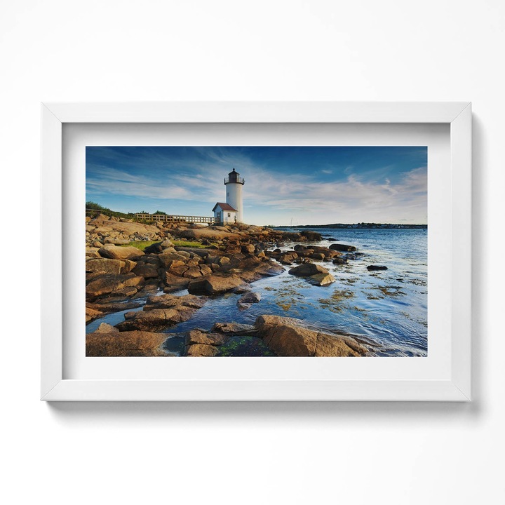 Tablou Inramat, Wallfluent, Peisaj far, stanci si cer, Rama alba, 80x60 cm, 010330010170100279860