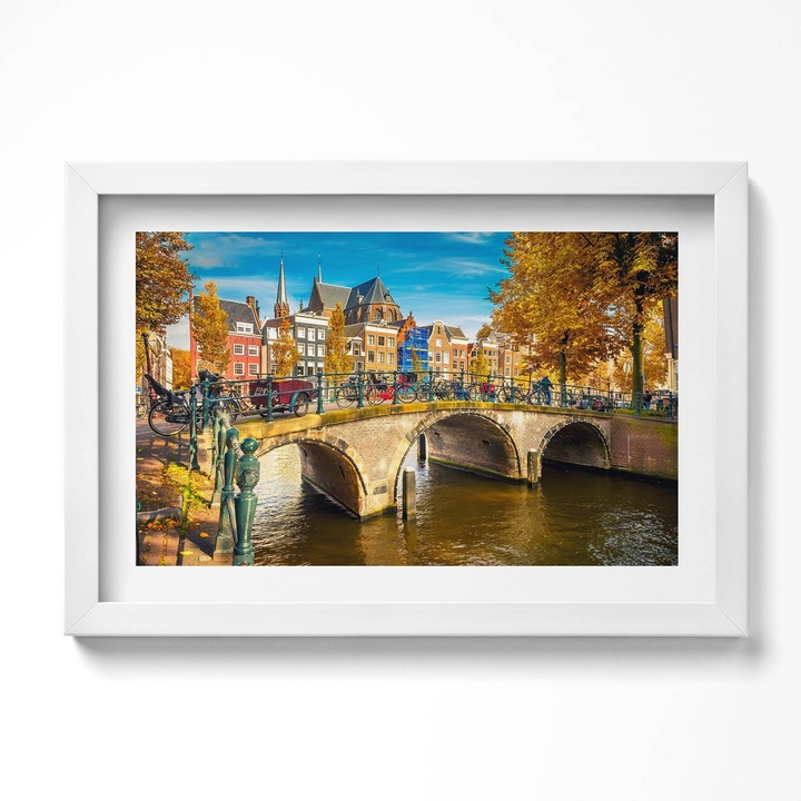 Tablou Inramat, Wallfluent, Blues de toamna din Amsterdam, Rama alba, 80x60 cm, 010330010170100280069