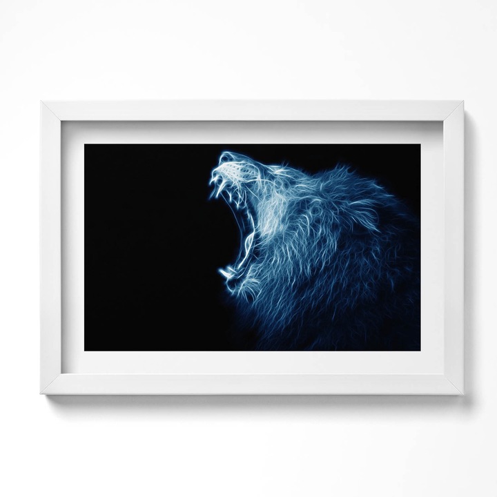 Tablou Inramat, Wallfluent, Limbajul corpului leului salbatic, Rama alba, 80x60 cm, 010330010170100280060