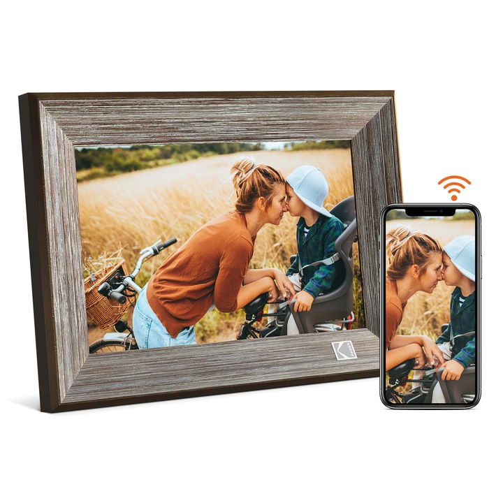 Дигитална Фоторамка Kodak RCF-1013W, Естествено дърво, Wi-Fi, Мобилно приложение, Кафяв