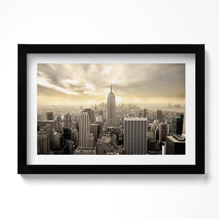 Tablou Inramat, Wallfluent, Panorama Empire State Building, Rama negru, 30x20 cm, 010330010100200279911