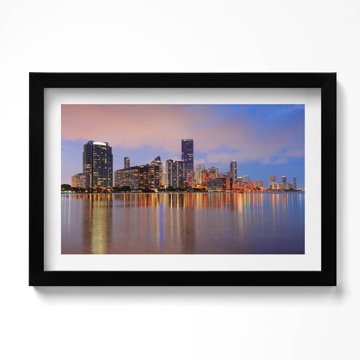 Tablou Inramat, Wallfluent, Panorama orasului langa apa, Rama negru, 30x20 cm, 010330010100200279952