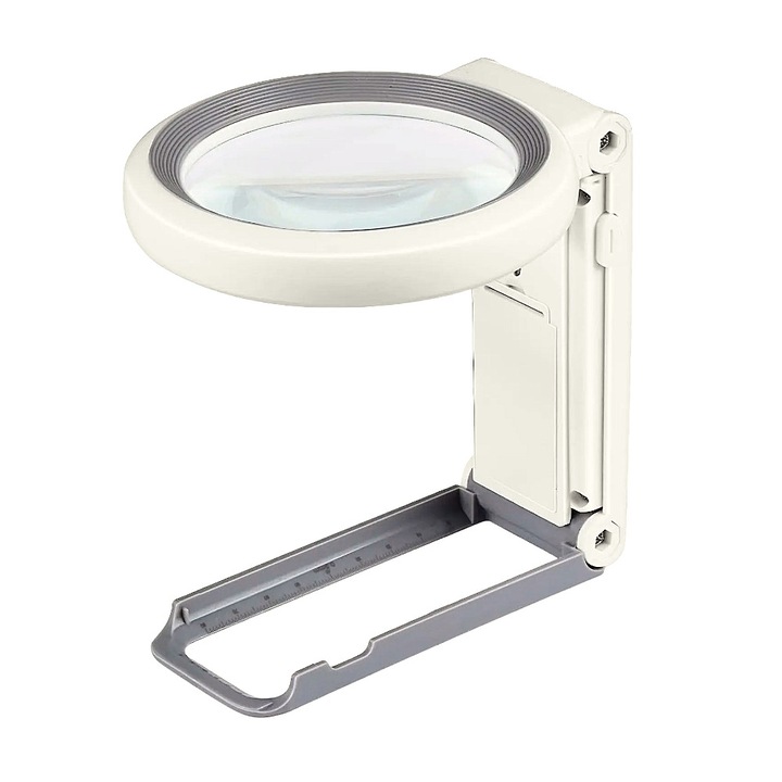 Lupa de citire E-ETOP, Lupa80mm, marire 10x, desktop si de mana, iluminare incorporata cu 3 moduri de lucru, cadru cu scale de masurare in inci si centimetri