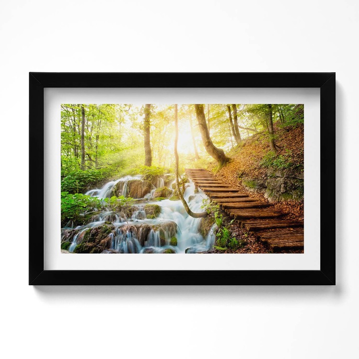 Tablou Inramat, Wallfluent, Parau si scari in padure, Rama negru, 30x20 cm, 010330010100200280173
