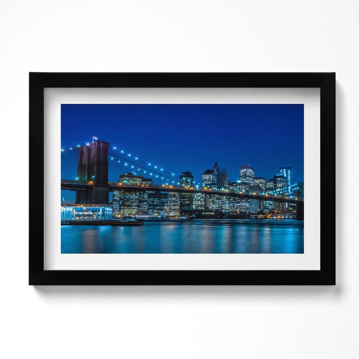 Tablou Inramat, Wallfluent, Podul Brooklyn seara - New York, Rama negru, 30x20 cm, 010330010100200279889