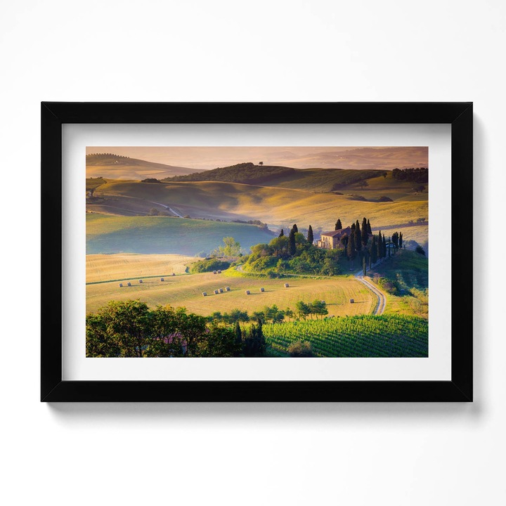 Tablou Inramat, Wallfluent, Un peisaj de vara familiar de campuri, Rama negru, 30x20 cm, 010330010100200279869