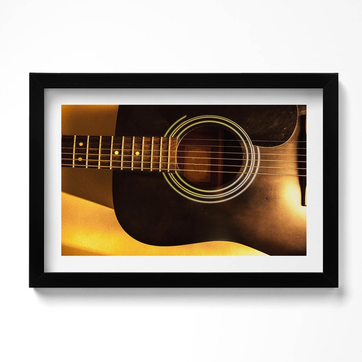 Tablou Inramat, Wallfluent, Instrument de chitara neagra, Rama negru, 30x20 cm, 010330010100200280604