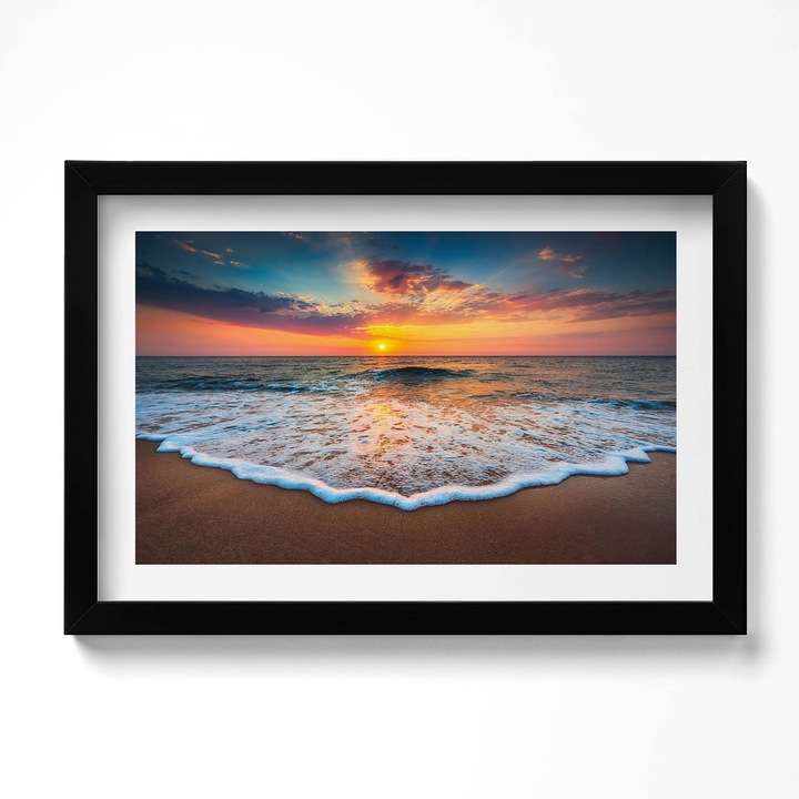 Tablou Inramat, Wallfluent, Peisaj al apusului soarelui peste mare, Rama negru, 30x20 cm, 010330010100200279903