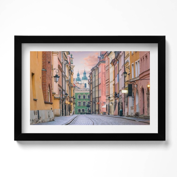 Tablou Inramat, Wallfluent, Orasul Vechi din Varsovia, Rama negru, 30x20 cm, 010330010100200280262