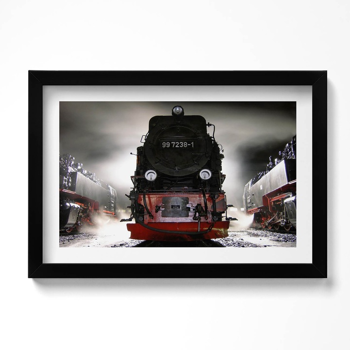 Tablou Inramat, Wallfluent, Locomotive noaptea, Rama negru, 30x20 cm, 010330010100200280130