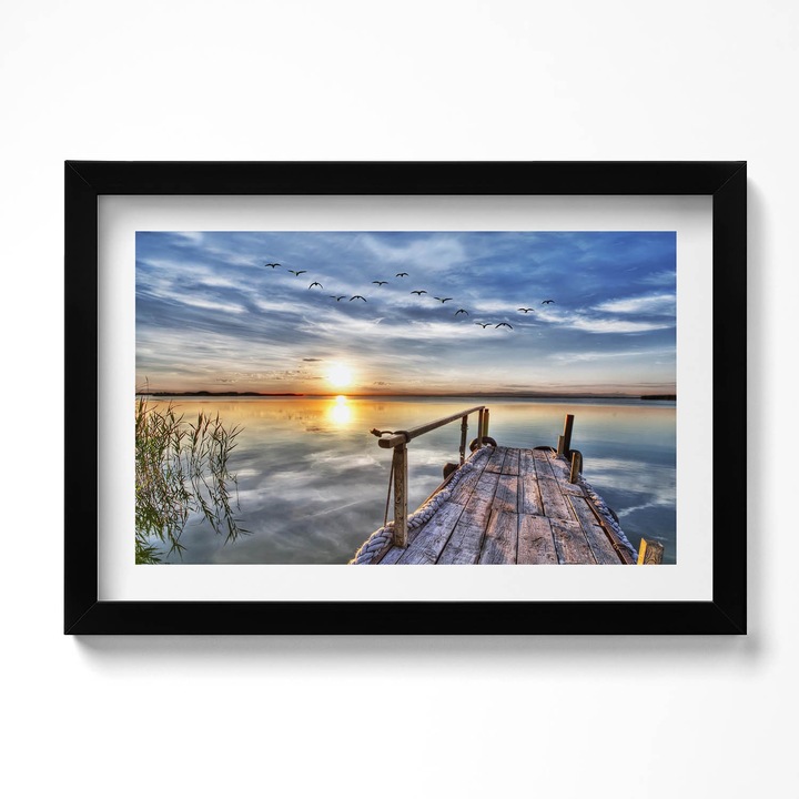 Tablou Inramat, Wallfluent, Lacul apus de soare, Rama negru, 30x20 cm, 010330010100200280198