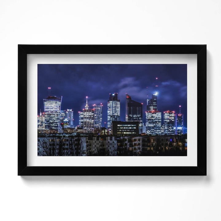 Tablou Inramat, Wallfluent, Cladirile orasului noaptea, Rama negru, 30x20 cm, 010330010100200280488