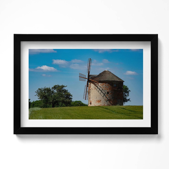 Tablou Inramat, Wallfluent, Moara de vant din Moravia, Rama negru, 30x20 cm, 010330010100200280326